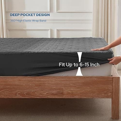 BEDLORE Waterproof Mattress Protector, Twin XL Size Mattress Pad with Deep Pocket 6"-15" Depth, Soft Breathable Dirt-Proof Bed Mattress Cover for Bedroom, College Dorm (Gray) thumbnail 4