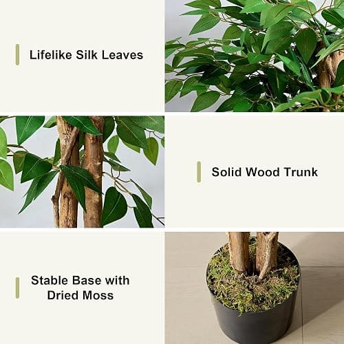VECELO Ficus Tree Artificial 6 Feet, Tall Faux Tree in Pot, Fake Floor Plant with Realistic Tree Branch & Silk Leaves for Home Office Indoor Decor thumbnail 5