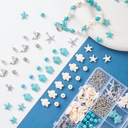 ToBeIT 325Pcs Turquoise Sea Turtle Beads Starfish Bead Blue White Tortoise Turtle Charms Summer Beach Animal Spacer Bead Shell Craft Beads for Jewelry Making DIY Bracelets Necklace Supplies thumbnail 5
