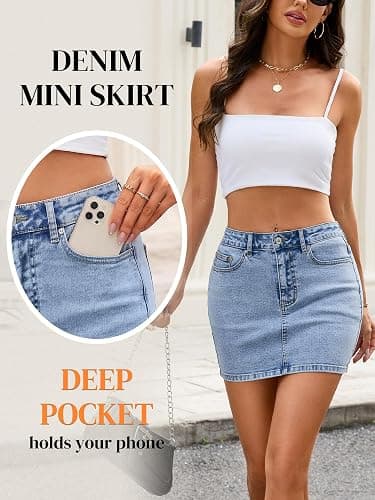 LOLILRSD Denim Skirt Mini Low Waist Jean Skirts for Women Casual Stretch Y2K with Pockets thumbnail 4