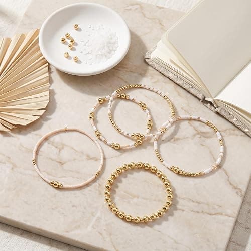 SHINUS BOHO 14K Gold Plated Pearl Beaded Cross Bracelets Stack Set for Women,Stretch Boho Colorful Christian Beads Ball Jewelry Friendship Summer Trendy Gift thumbnail 4