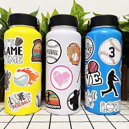 AOWDIAO 50 Pcs Baseball Stickers – Waterproof Vinyl Decals for Water Bottles, Laptops – Baseball Party Favors and Gifts for Kids & Teens thumbnail 6