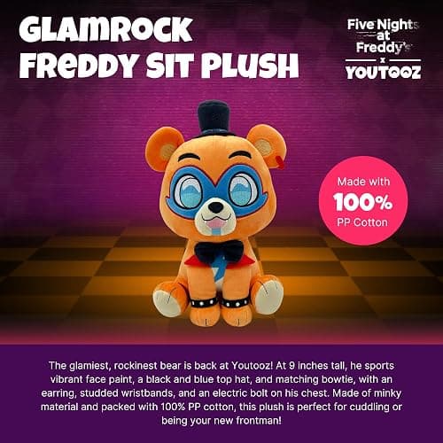 Youtooz FNAF Glam Rock Freddy Sitting 9" Inch Plush, Collectible Plushie from Five Nights at Freddy's Plush Collection thumbnail 3