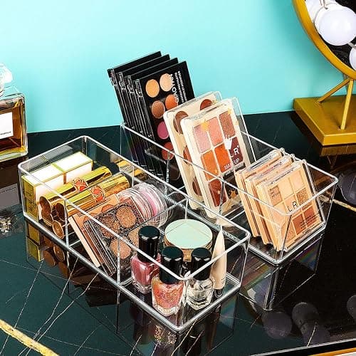 JessLab Acrylic Organizers, Bathroom Organizer for Drawer, Cosmetic Display Cases for Vanity, Countertop, Desk, Kitchen, and Makeup Storage, 3-Section thumbnail 2