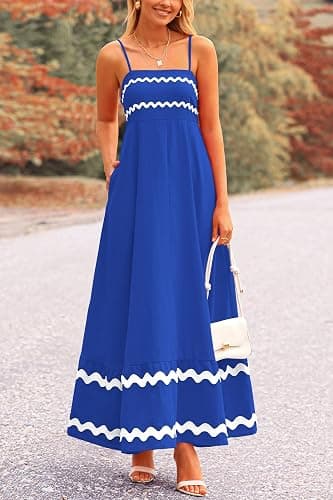 PRETTYGARDEN Women's 2025 Summer Flowy Maxi Dress Casual Sleeveless Spaghetti Strap Ruffle Beach Long Dresses thumbnail 3