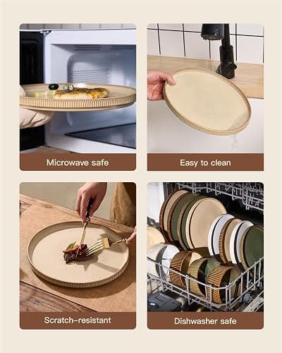 Stoneware Dinnerware Sets, Handcrafted Double Reactive Glaze Plates and Bowls for Everyday & Formal Dining, Microwave & Dishwasher Safe, Scratch Resistant Dishes Service for 4 (12-Piece), Cream thumbnail 5