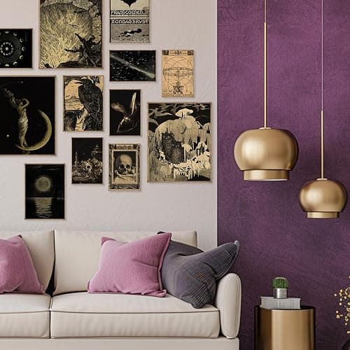 KINYEYE 12PCS Gothic Moody Bedroom Eclectic Posters, Dark Academia Wall Posters for Dorm Decor, Grunge Room Decor | Unframed - Black and Yellow thumbnail 3