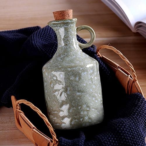 MuyuRise Ceramic Olive Oil Dispenser with Cork Stopper, Reactive Glaze Texture Oil Bottle, Leak - Proof Small Spout for Kitchen, Great for Storing Vinegar, Wine, Soy Sauce, Lemon Juice (GREEN) thumbnail 4