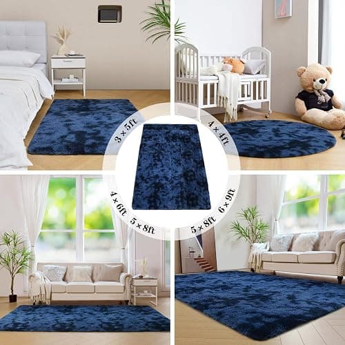 duduta Navy Blue Fluffy Bedroom Rug 3x5 ft, Tie-Dye Shag Plush Area Rug for Nursery Playroom Dorm Living Room Decor thumbnail 6