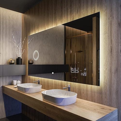 Badspiegel 100x60cm mit LED Beleuchtung - Wählen Sie Zubehör - Individuell Nach Maß - Beleuchtet Wandspiegel Lichtspiegel Badezimmerspiegel - LED Farbe zu Wählen Kaltweiß/Warmweiß L58 - Image 1