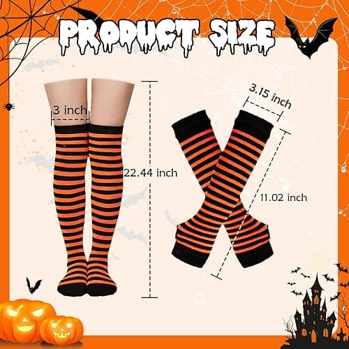 Zando Halloween Striped Women Thigh High Socks Fingerless Gloves Arm Warmers Thigh Highs Over the Knee Socks Leg Warmers thumbnail 7