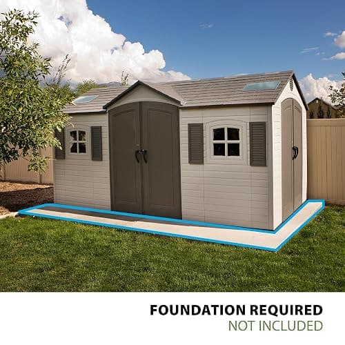 Lifetime 15×8 Ft Dual‑Entry Outdoor Storage Shed, Steel‑Reinforced, UV‑Protected, Weather‑Resistant Backyard Garden Shed with Skylights, Windows & Shelving, Desert Sand thumbnail 6