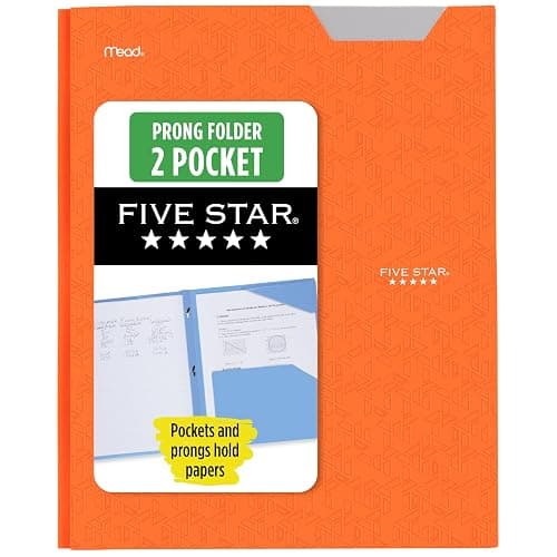 Five Star 2-Pocket Folder, Plastic Folder with Stay-Put Tabs and Prong Fasteners, Holds 8-1/2" x 11" Paper, Solar Orange (340300N) - Image 1