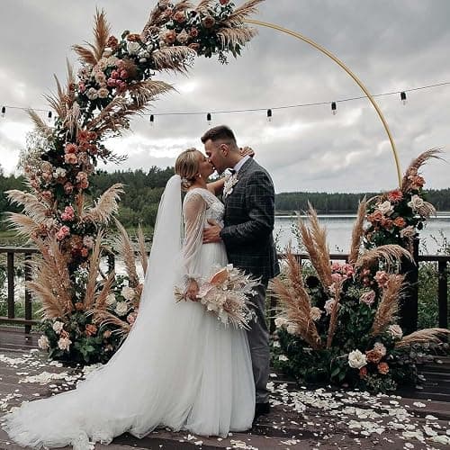 Antizz 7.2FT Gold Round Balloon Arch Stand,Backdrop Stand for Parties，Metal Circle Heavy Duty Wedding Arch Frame for Ceremony Birthday Party Anniversary Bridal Graduation Decoration - 7.2FT - Gold thumbnail 2