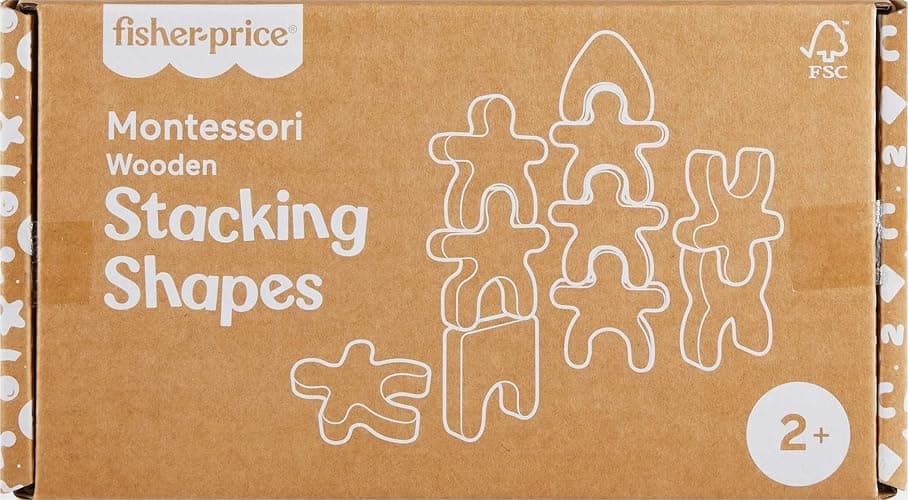 Fisher-Price Wood Montessori Toy Stacking Shapes, American Montessori Society Seal of Excellence, 16-Piece Wooden Learning Activity & Expert Play Tips for Kids Ages 2+ Years thumbnail 6