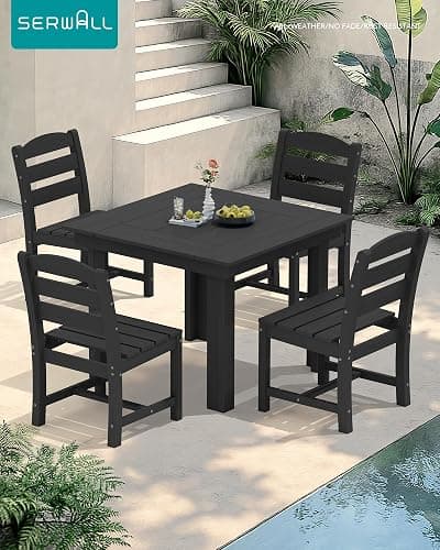 SERWALL HDPE Outdoor Square Dining Set for 4 | with Armless Chair Seat thumbnail 7