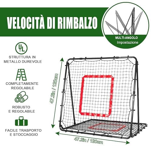 Rete Rimbalzo Calcio Doppio Lato Pieghevole, Rete da Rimbalzo per Pallavolo Angolo Regolabile, con Target per Allenamento Abilità, Facile da Montare, per Calcio, Baseball e Pallavolo thumbnail 8