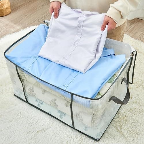 MKOKYD 80L Clear Large Storage Bag, Clothes Storage Containers for Organizing Closet, Bedroom, Underbed, Comforters, Clothing, Blankets, Pillow, Foldable Organizer with Sturdy Handle and Zippers (3) thumbnail 2