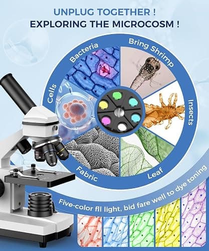 Microscopes for Kids Students Adults, 100X-2000X Powerful Biological Microscopes for Home Education,with Microscope Slides Set, Phone Adapter,white thumbnail 2