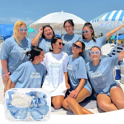 DEEKA 5 Pcs Bridesmaid Proposal Bag Set Gift Clear Makeup Toiletry Bag Bachelorette Party Favors Sunglasses Hair Claw Clips Scrunchies Knot Bracelets Bridal Wedding Party Gifts (Blue) thumbnail 6