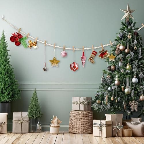 YuanDe Hanging Photo Display Wall Decor with 15 Wood Clips, 67 Inches Boho Wooden Bead Garland Collage Picture Frame Photos String DIY, Photo Hanger for Bedroom Office Dorm Room Decor Gifts(1PCS) thumbnail 2