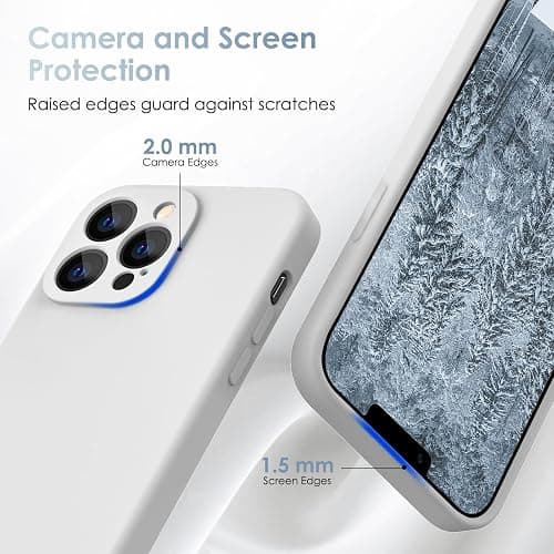 CALOOP Slim-Fit for iPhone 13 Pro Max Case,Skin Soft Liquid Silicone,Sturdy Hard Frame Shockproof Cover with Anti-Scratch Microfiber Lining,Full Protection for Screen and Lens, 6.7 inch(White) thumbnail 8