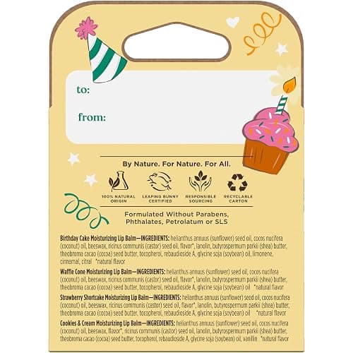 Burt's Bees Lip Balm Party Pack, Birthday Cake, Waffle Cone, Strawberry Shortcake, and Cookies & Cream, All Day Moisturizer, Tint-Free, Natural Origin Conditioning Lip Treatment, 0.15 oz., Four Tubes thumbnail 7