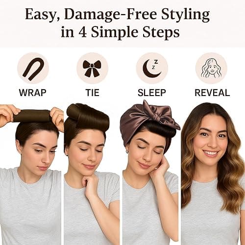 Overnight Blowout Rods | Heatless Curls Rollers Hair Curlers to Sleep In Foam Rolls Velvet Satin Long Short Curling Blow Out Look No Heat Dry Thin Thick Tools Set Soft by VISOFO (Brown, Set of 3) thumbnail 2