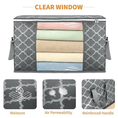 90 L Large Storage Bag Clothes Storage Organizer with Durable Handles for Closet Storage, Comforter, Blanket, Clothing, Bedding and Toys 6 Pack thumbnail 5