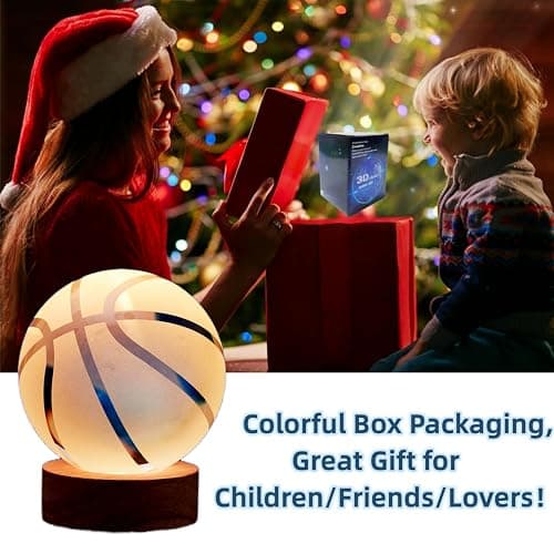 Basketball Crystal Ball Lamp,3.15 inch 3D K9 Crystal Ball Night Light with Wooden Base,Basketball Lamp Light, Gifts for Boys,16 Colors Change with Remote Control (K) thumbnail 4
