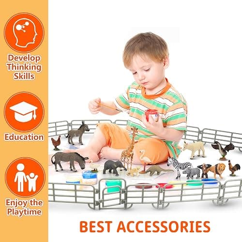 TOYMANY 20PCS Corral Fencing Panel Accessories Playset Includes 2 Gates Fences, Plastic Fence Toys for Barn Paddock Horse Stable or Farm Animals Horses Figurines, Educational Gift for Kids Toddler thumbnail 8