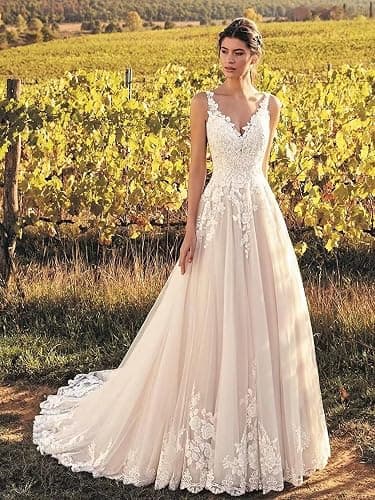 Long Sleeves Wedding Dresses for Bride 2025 Boho Beach A-Line Appliques Lace Bridal Ball Gowns with Train thumbnail 4