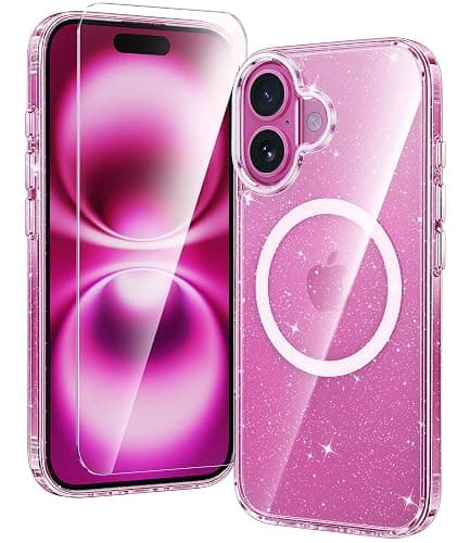 FNTCASE for iPhone 16 Plus Case: Clear Magnetic Phone Cases Compatible with Magsafe Slim Anti Yellowing Military Grade Drop Rugged Protective Transparent Cell Phone Cover (B-Glitter Magnetic) - Image 1