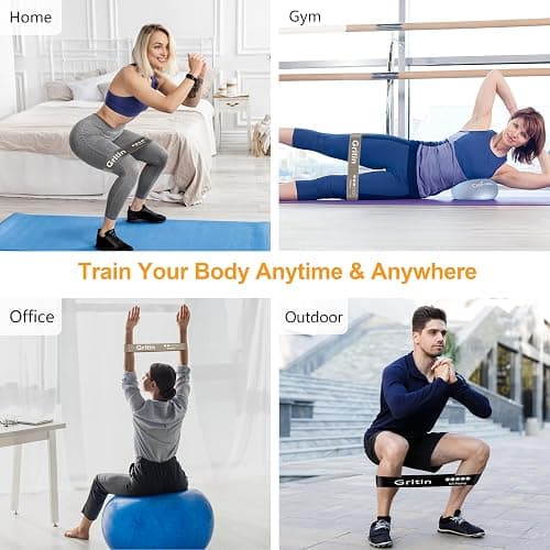 Gritin Bande Élastique Fitness, 5 Bandes de Résistance Élastique en Latex | Équipement d'Exercices Hommes & Femmes pour Musculation Fitness Pilates Yoga -5 Niveaux de Force-avec Sac de Rangement thumbnail 7