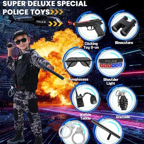 Wonrynn SWAT Police Officer Costume for Kids,Policea and Army Costume for Boys with camouflage uniform,SWAT Vest,Halloween Costume for Boy,Cosplay Themed Party for Boys Girls thumbnail 2