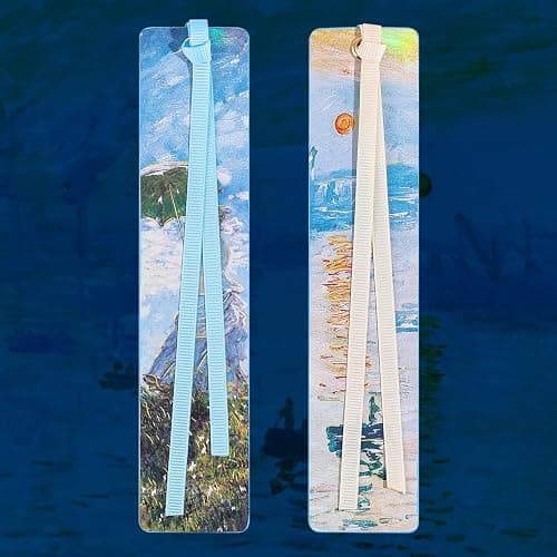2Pcs Oil Painting Bookmarks for Women, Bookmarks Set for Book Lover,Book Marks for Reading,Vintage Book Marks for Kids Students Classroom Gift for Teacher Woman with a Parasol & Impression of Sunrise thumbnail 2
