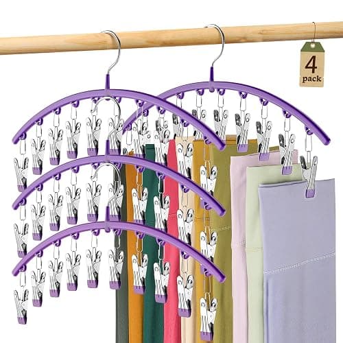 Legging Organizer for Closet, Metal Yoga Pants Hanger w/Rubber Coated 4 Pack w/10 Clips Hold 40 Leggings, Hangers Space Saving Hanging, Closet Organizers and Storage-Purple - Image 1