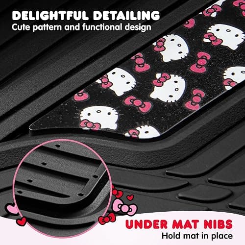 Hello Kitty Car Mats 4pc Floor Mats for Cars Trucks SUVs Black Car Floor Mats for Women Men Accessories Rubber Heavy Duty Cute Non-Slip Always Front Rear Hello Kitty Cars Accessories Black/Red thumbnail 5