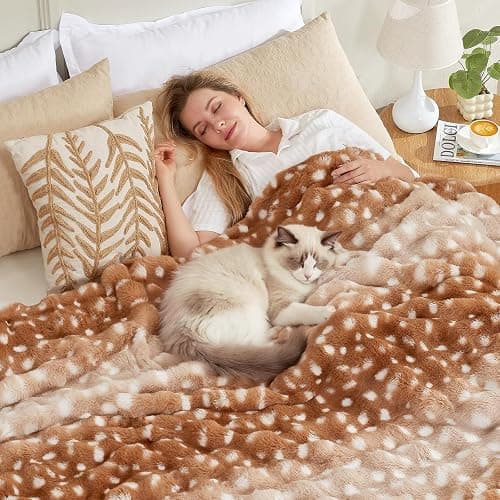 COZY KISS Deer Print Blanket, Faux Fur Dog Blanket for Christmas, 60"x80" | Fuzzy Soft Plush Thick Bubble Blanket, Waterproof Lining, Washable, Gift, Sofa Bed Couch Chair Living Room Decor thumbnail 2