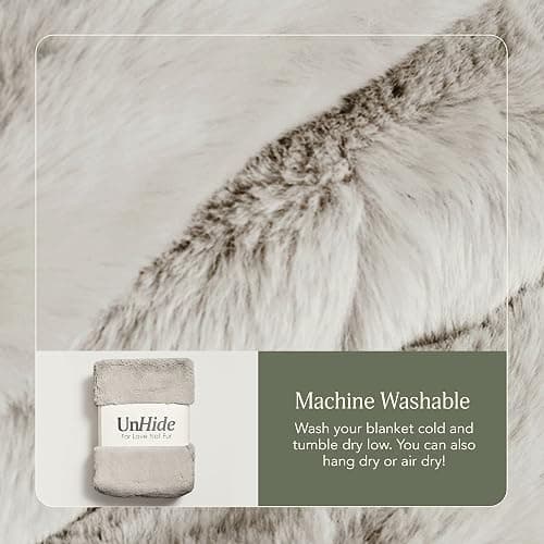 UnHide Marshmallow - Faux Fur Blanket - Heavy Weight, Extra Soft Blanket - Made from Recycled Materials - Machine Washable - Medium (60" x 80") - Greige thumbnail 3