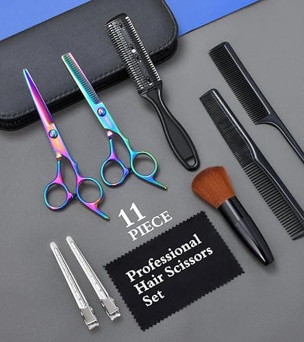 Hair Cutting Scissors Kits,11Pcs Professional Haircut Scissors Kit with Comb,Clips,Cape,New Craftsmanship Stainless Steel Hairdressing Thinning Shears Set for Barber,Salon,Home,Men,Women thumbnail 7