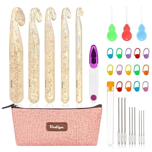 Vodiye 5 Sizes Large Crochet Hooks 12mm-25mm, Ergonomic Crochet Hook Set, Transparent Hooks for Chunky Yarn and DIY Crafts - Image 1