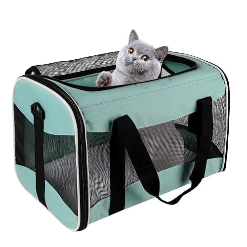 Cat Carrying Case Pet Dog Carrier Soft-Sided Cat Bag Airline Approved, Pet Travel Carrier Up to 15 Lbs, Collapsible Cats Carrier Dog Carrier for Medium Small Cats Dogs(17x11x11 Green) thumbnail 7
