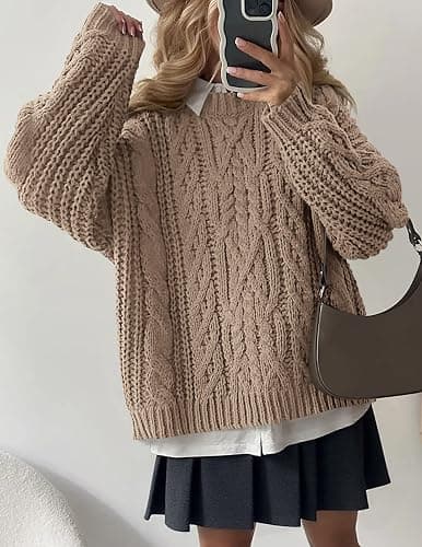 PRETTYGARDEN Women's Oversized Fall Sweaters 2025 Casual Long Sleeve Crewneck Chunky Cable Knit Pullover Tops Winter Clothes thumbnail 3