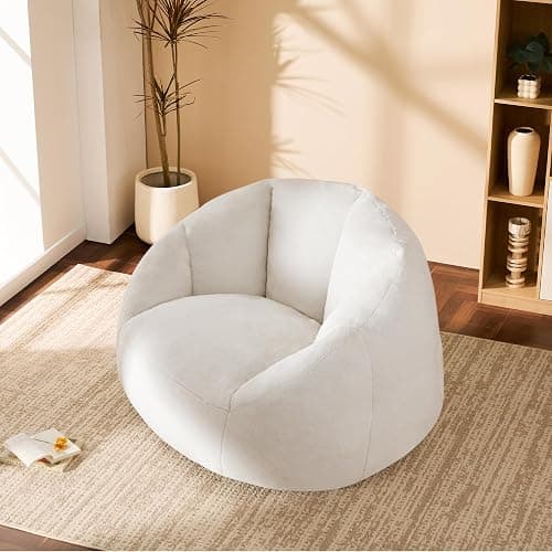 Giant Bean Bag Chair for Adults - Comfy Plush Round Shell Soft Accent Chair, Oversized Cozy Lounge Floor Sofa Reading Chair, Mini Couch for Living Room, Bedroom & Game Rooms, Beige thumbnail 7