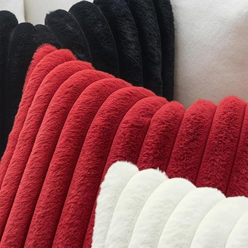MIULEE Christmas Faux Fur Decorative Throw Pillow Covers 18x18 Set of 2 Red | Modern Soft Plush Couch Pillows, Cozy Fluffy Cushion Covers for Sofa Bed Living Room Home Decor thumbnail 5