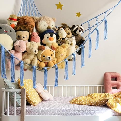 mirolam Stuffed Animal Storage Hammock Net - Toy Hammock Net for Stuffed Animals Corner - Hanging Stuff Animal Organizer Holder Large Size Baby Nursery Room Decor-Blue thumbnail 2