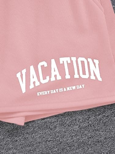 Verdusa Girl's Tracksuit Sets 2 Piece Outfits Letter Print Vacation Tee Top and Drawstring Waist Shorts thumbnail 6