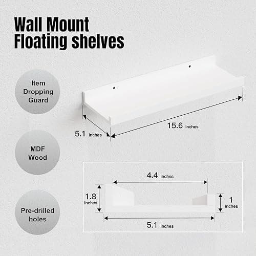 RICHER HOUSE 8 Set Floating Wall Mounted Shelves, Nursery Hanging Book Shelves with Lip for Storage, White Display Picture Ledge Shelf for Bedroom Bathroom Kitchen Living Room Wall Decor, Modern White - White - 8pcs*15.70in thumbnail 3