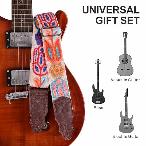 YIKOKO Guitar Strap 2", Soft Woolen Knit, Cowhide Leather End, for Acoustic and Bass Electric Guitars, Free Button, 2 Strap Locks and 4 Guitar Picks thumbnail 5